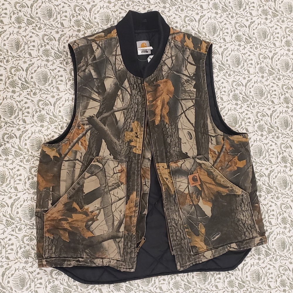 Carhartt Camo Vest RealTree Hunting Black Arctic Insulated Vintage Quilted Vest